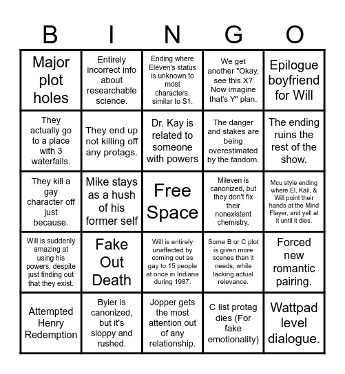 How dogshit will the finale to St be? Bingo Card