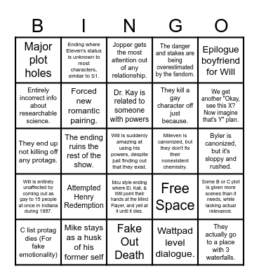How dogshit will the finale to St be? Bingo Card