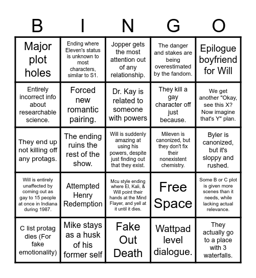 How dogshit will the finale to St be? Bingo Card