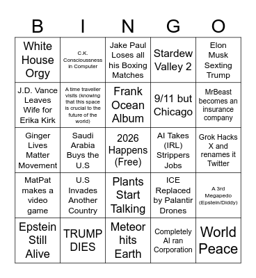 2026 Bingo Card Bingo Card
