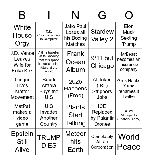 2026 Bingo Card Bingo Card