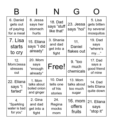 Family Bingo Card