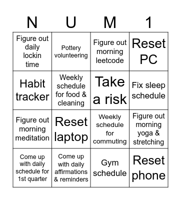 First Week of Jan ToDo List Bingo Card