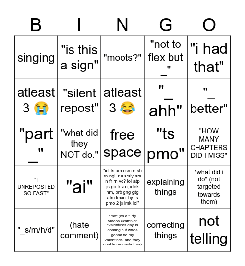 tiktok comments Bingo Card