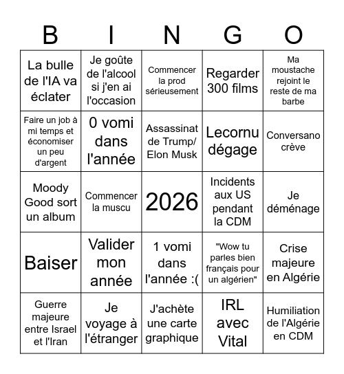 Bingo 2026 Bingo Card