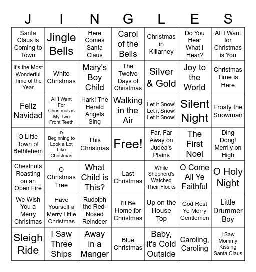 Christmas Jingle Bingo Card