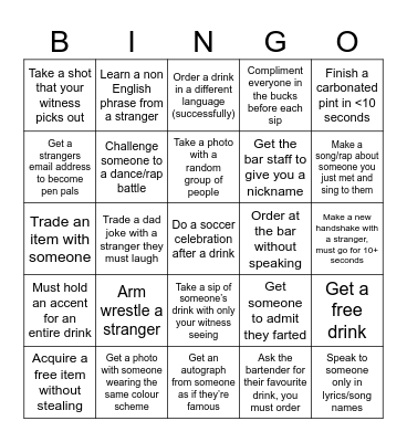 PUB BINGO Card