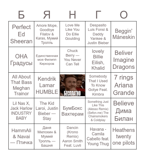 Музыкальное лото! Bingo Card
