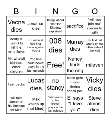 Stranger Things S5 vol. 2-3 Bingo Card