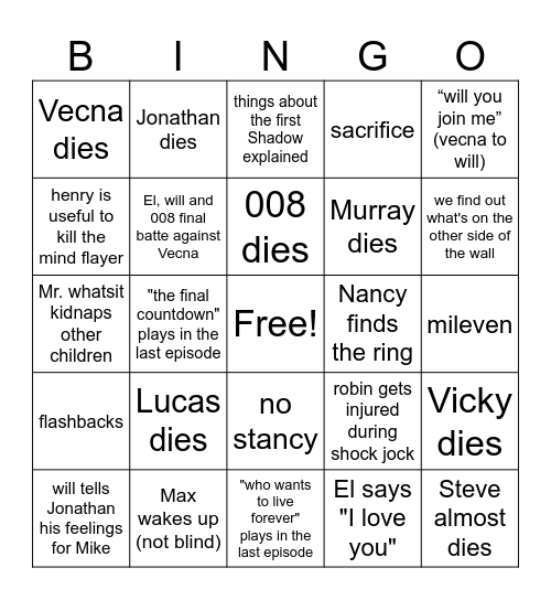 Stranger Things S5 vol. 2-3 Bingo Card