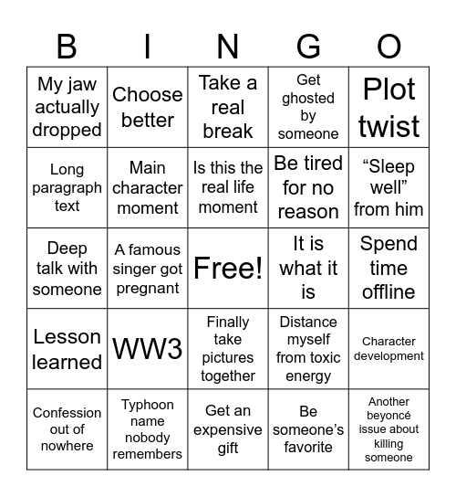 B I N G O 26 Bingo Card