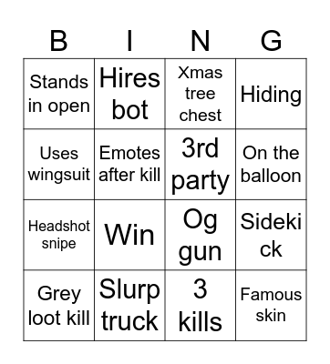 Fortnite Bingo Card