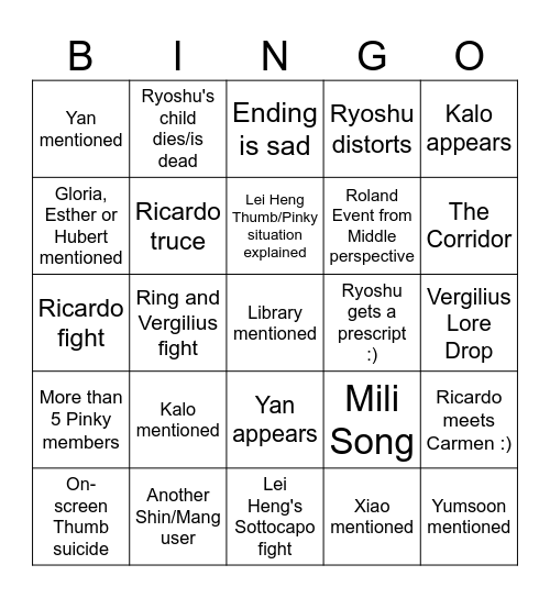 Canto 9 Bingo Card