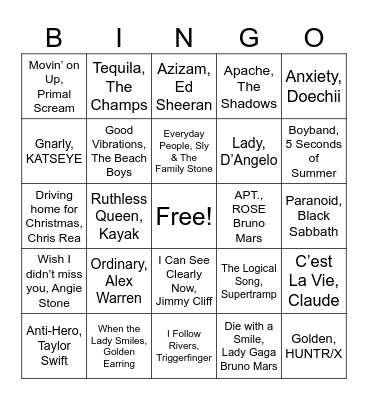 Last Year Bingo Card