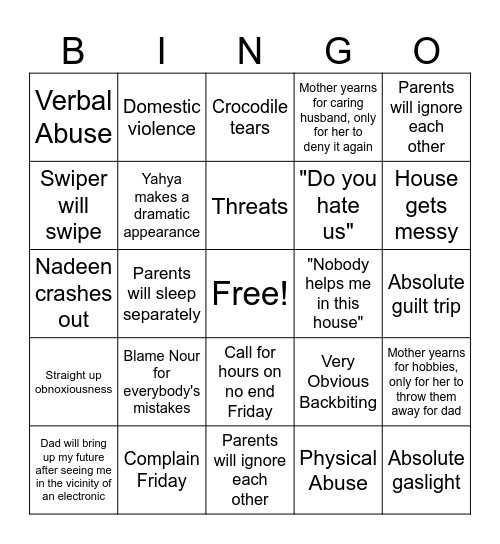 Today's Family Bingo Card