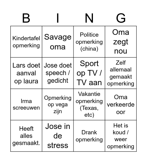 Kerst bingo Card