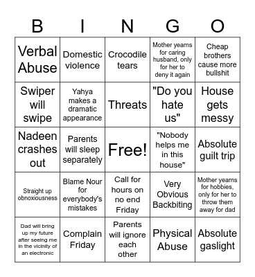Today's Family Bingo Card
