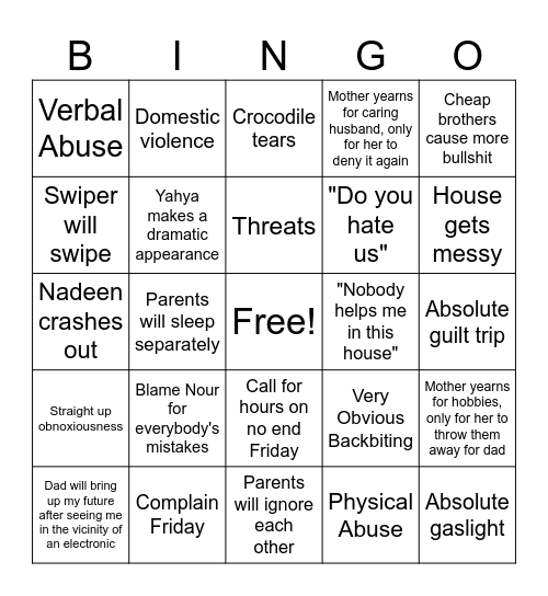 Today's Family Bingo Card