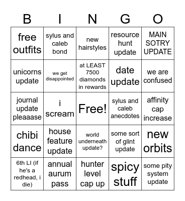 Mei's LADS Predictions Bingo Card