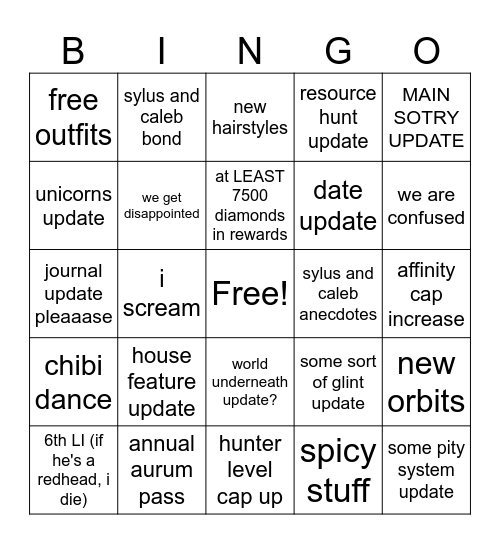 Mei's LADS Predictions Bingo Card