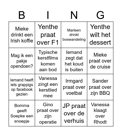 Familie bingo Card