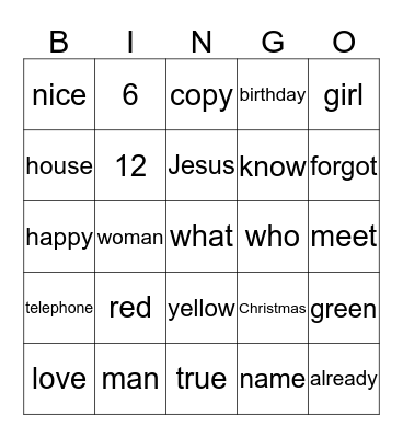 Sign Language 1 Bingo Card
