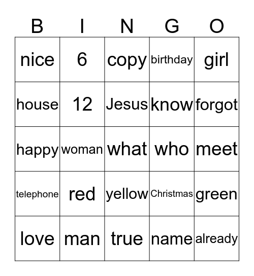 Sign Language 1 Bingo Card