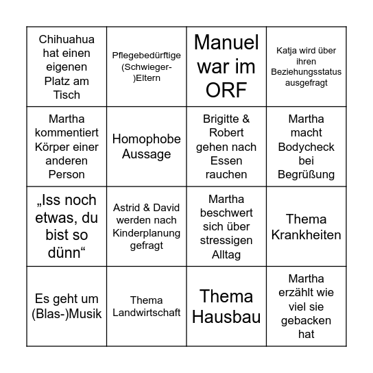 Kloiber-Family Bingo Card