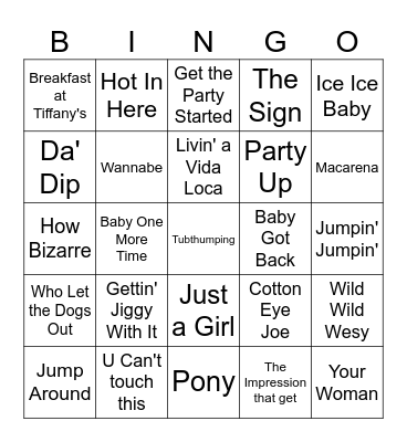 New Years 1999 Bingo Card