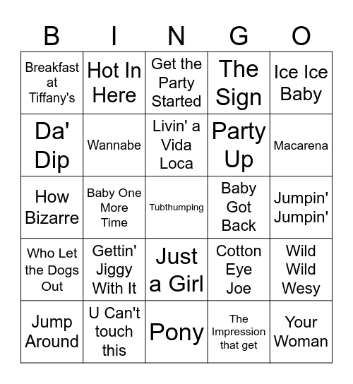 New Years 1999 Bingo Card