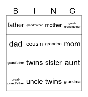 Family Bingo！ Bingo Card