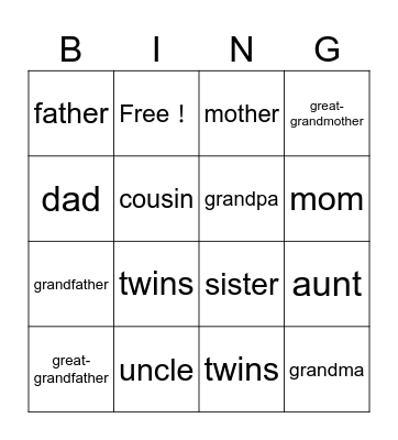 Family Bingo！ Bingo Card