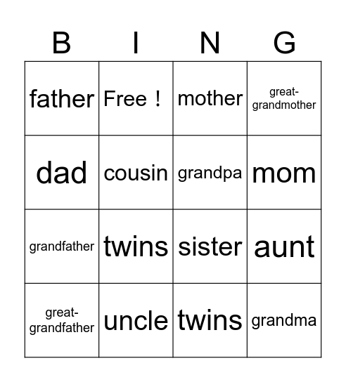 Family Bingo！ Bingo Card