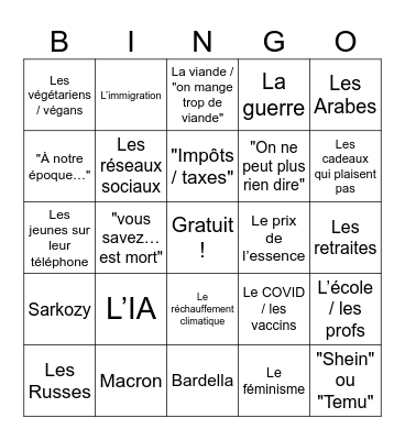 Bingo Spécial Noël Bingo Card