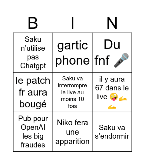 BINGO LIVE 24h SIKIBIDI SIGMA TUFF 🤪🫴🫴🥀 Bingo Card