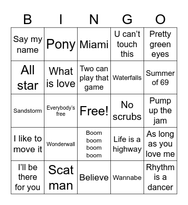 90s!! Bingo Card