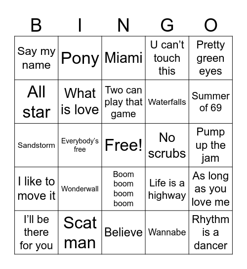 90s!! Bingo Card