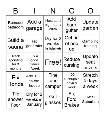 Kevin - 2026 Bingo Card