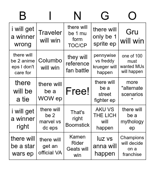 Untitled Bingo Card