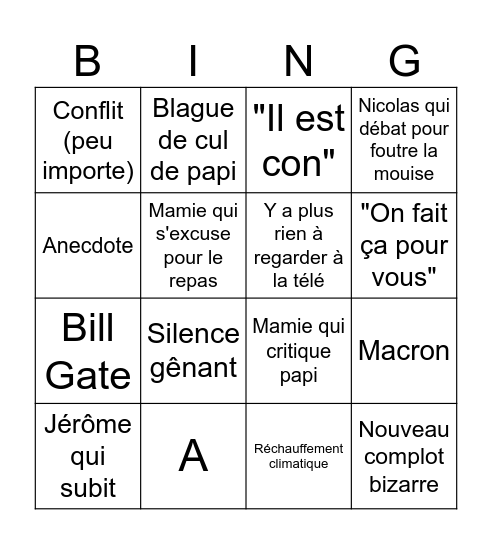 Repas de fifou Bingo Card