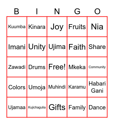 Kwanzaa Bingo Card