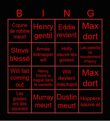 Stranger things Bingo Card