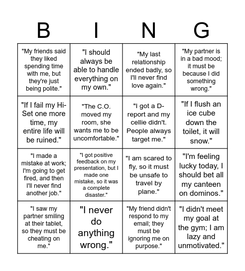 Cognitive Distortion Bingo Card