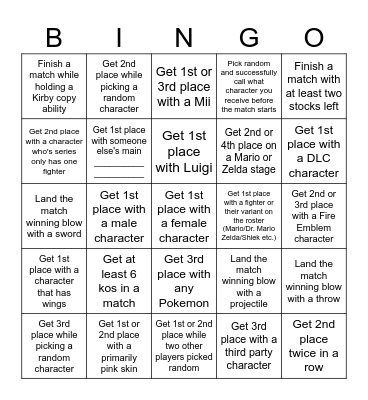 Smash Bros Bingo Card