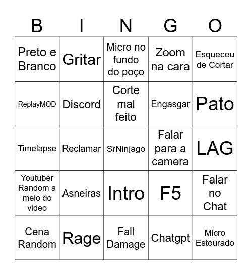 Ninja Bingo Card