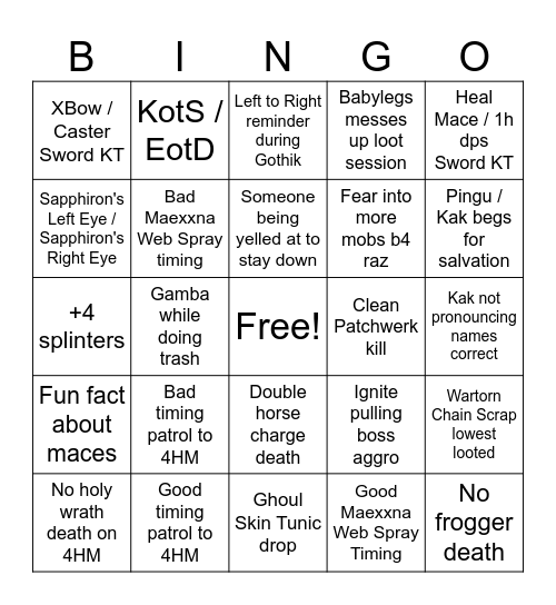 new tabard Bingo Card