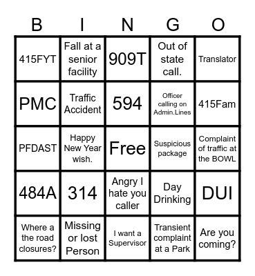 Ringing in the New Year's Day Bingo Card
