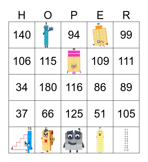Number blocks Bingo Card
