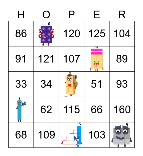 Number blocks Bingo Card