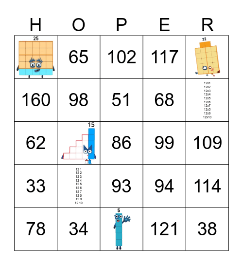 Number blocks Bingo Card